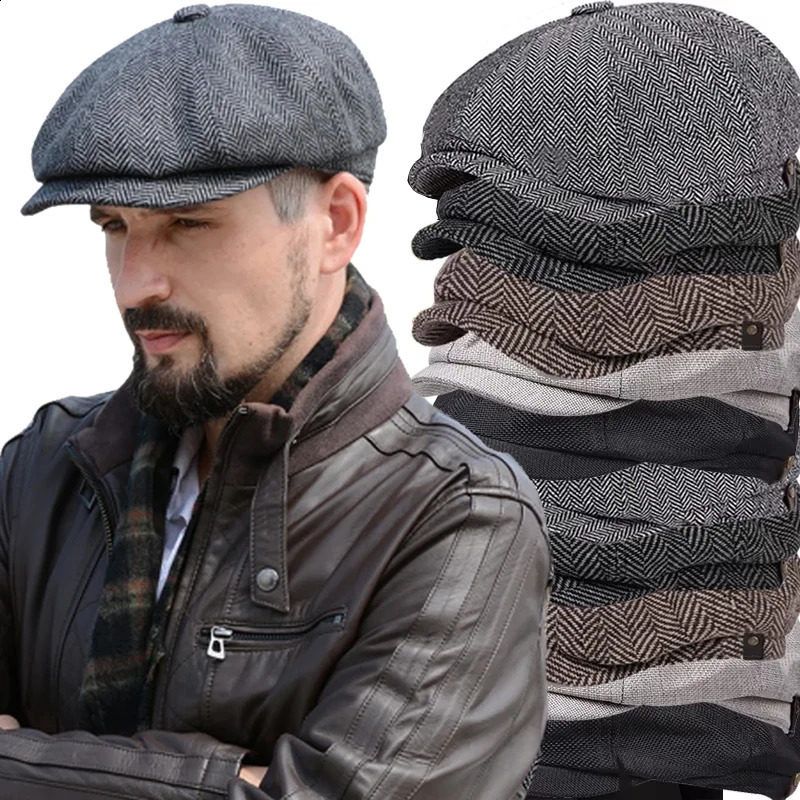 Vintage Retro Caps Men British Painters Hats Fashion Autumn Winter Berets Herringbone Flat Cap Hip Hop Berets for Women Men 251021