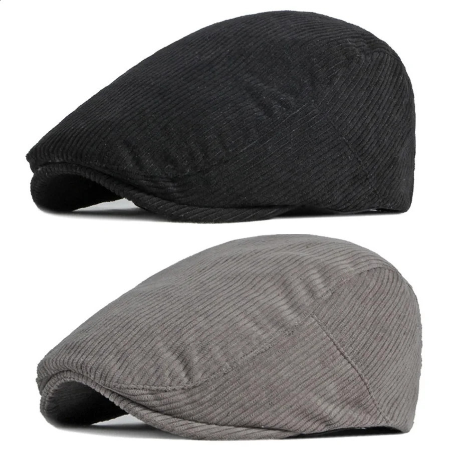 Fall Winter Duck Tongue Beret Hat for Men Daddy Solid Corduroy Painter Adjustable Forward Hats For Dad Visors sboy Caps 251021