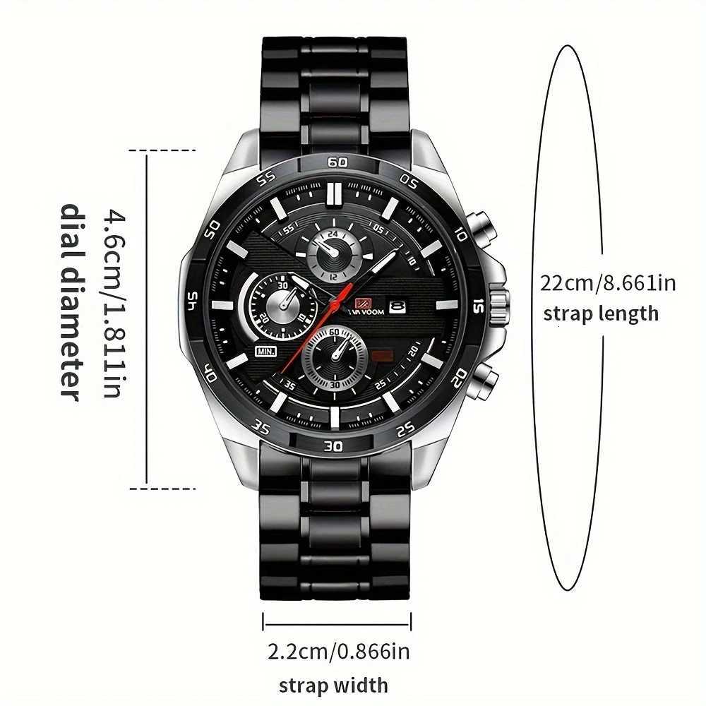 VA VOOM Sports Men Watch 3Bar Black Stainless Steel Waterproof Clock 46mm Quartz Movement Business Wrist Watch for Men RelojL251023