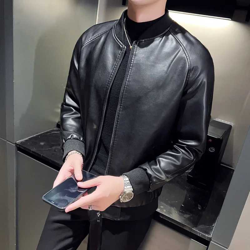 Faux Leather Cardigan Outerwear Men PU Leather Zipper Jacket Stand Collar Coats Long Sleeve Loose Fit Solid High Street W251023