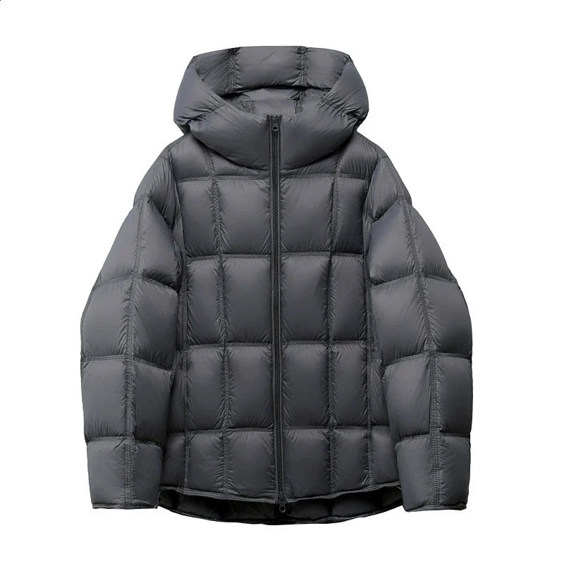 Schinteon Women Light White Down Jacket with Hood Loose Over Size Casual Autumn Winter Outwear Square Warm Short Coat 251022
