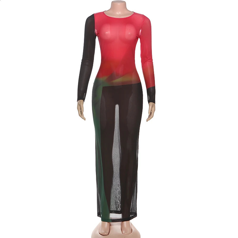 Weird Puss Sexy Patchwork Maxi Dress Women Gradient Color oNeck Full Sleeve Peach Hip Elegant Simple Evening Prom Party Bodycon 251022