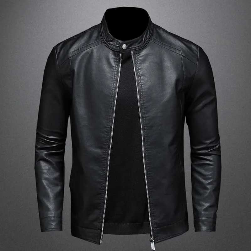 2023 Autumn Leather Jacket Men Stand Collar Slim Pu Leather Jacket Fashion Motorcycle Causal Coat Mens Moto Biker Leather Coat W251023