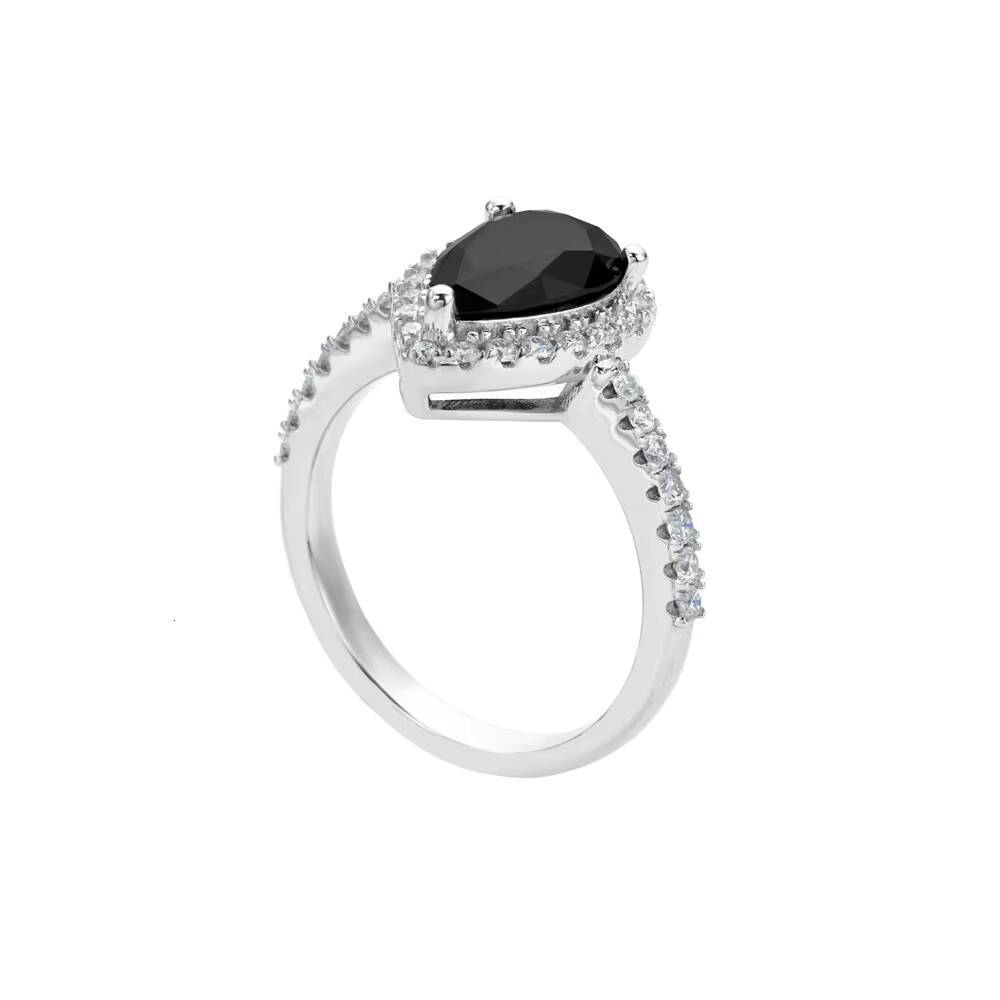 Fine Jewelry Vintage 2CT Pear Shape Black Moissanite Ring 925 Sterling Silver Women Diamond Fine Jewelry Customizable Gift