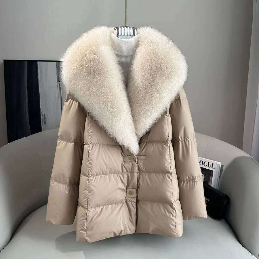 High End Faux Fox Detachable Large Lapel Fur Jacket For Women 2025 Winter New Medium Long Loose White Goose Down Coats womens coat
