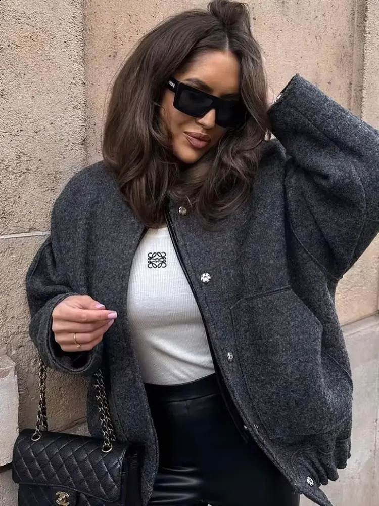 HH 2025 Womens Winter Street Jacket Solid Color Pocket SingleBreasted Versatile Casual Cardigan Top 251018