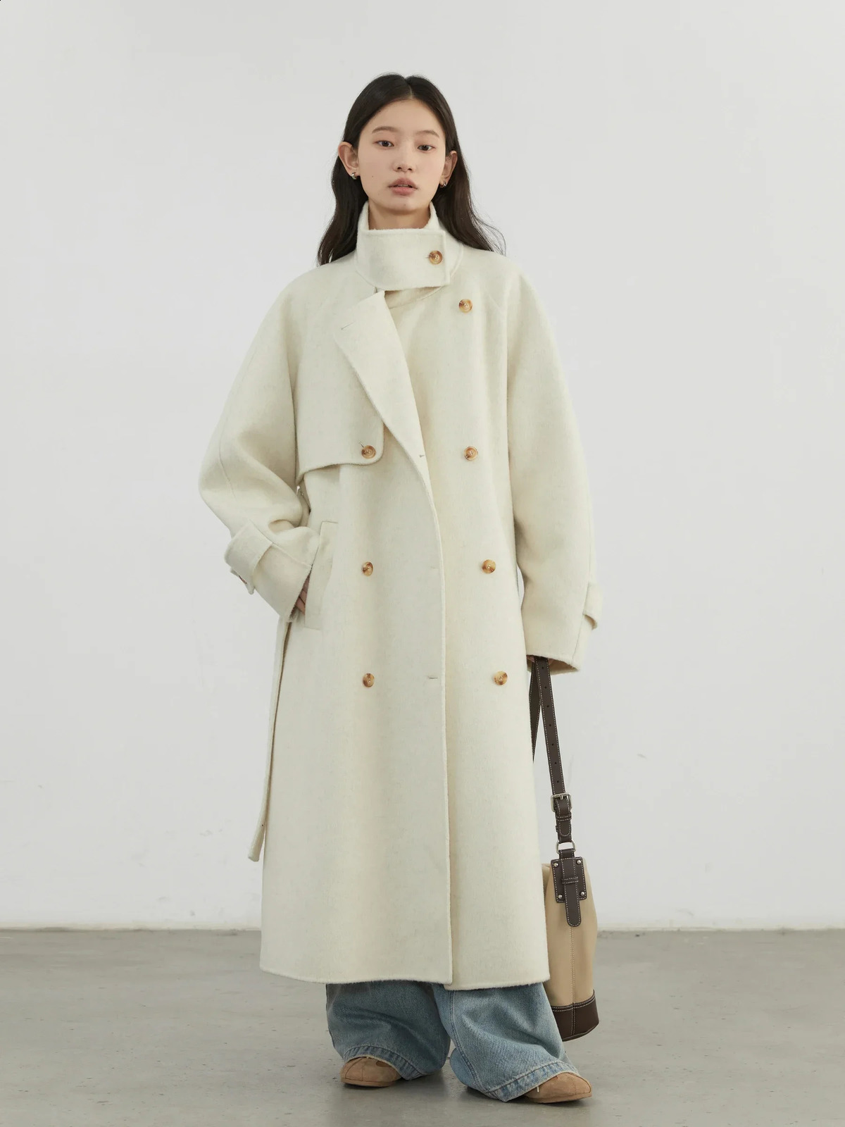 CHIC VEN Women Woolen Coats Loose Stand Collar Doublesided Overcoat Female Outerwear Office Ladies Clothing Autumn Winter 251021