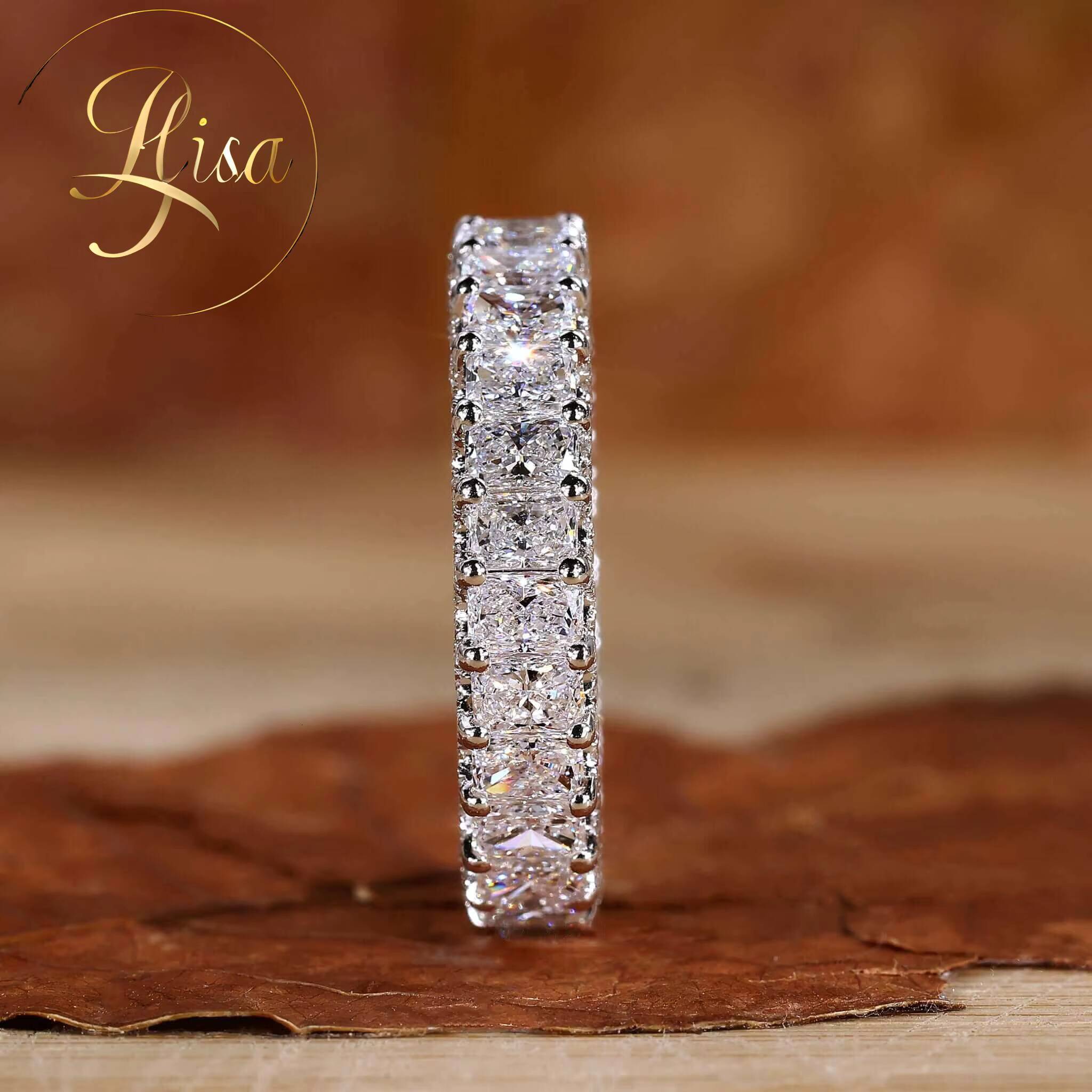 GIA IGI Certified Lab Grown Diamond Eternity Ring Custom 18K Gold Lab Created Diamond Radiant Wedding Band Ring Women Jewelry