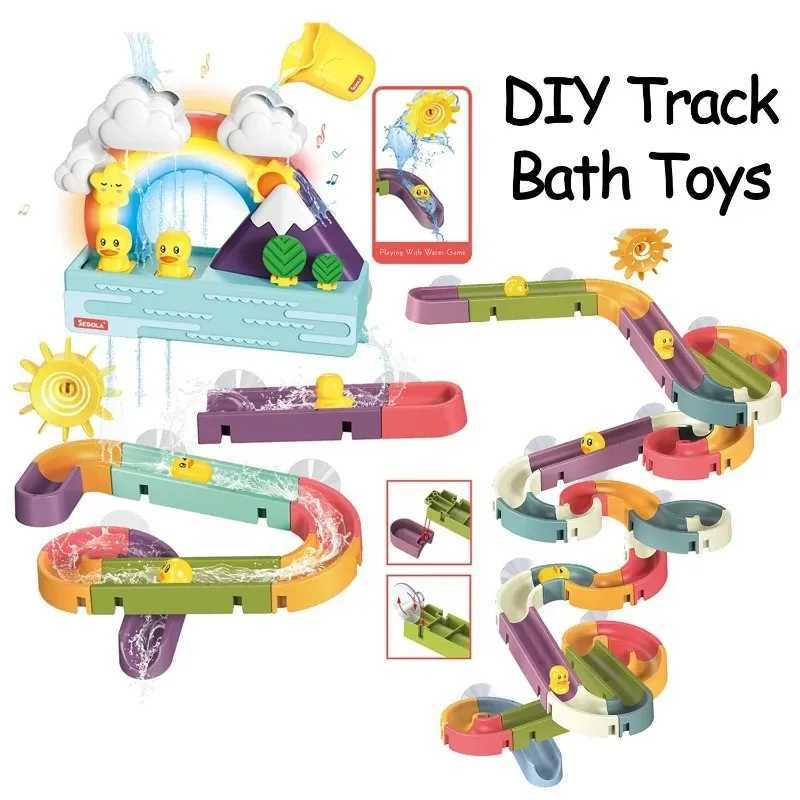 Kids Building Track Marble Run Toy Baby Bath Water Play Toy with Shower Sprinkler Spinning Duck Educational Learning Toy J251023
