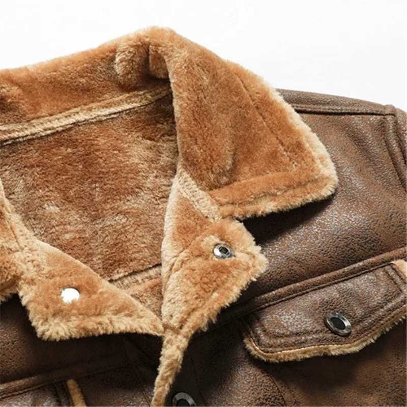 Winter Mens Suede Leather Coat High Quality Thick Fleece Warm Leather Jacket Fashion Turn Down Collar Male Loose Casual Coats W251023