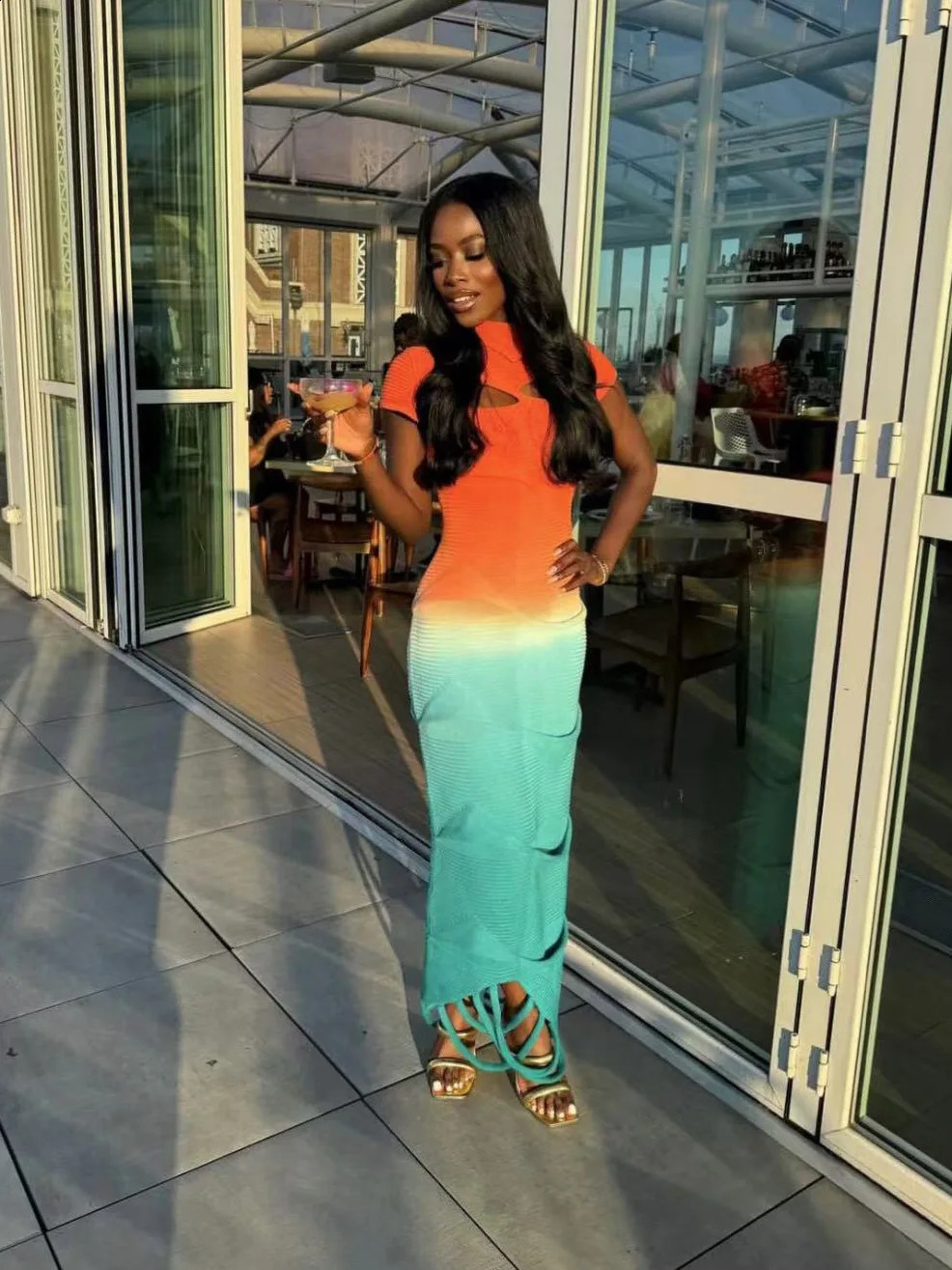 VEITCHE Fashion ONeck Knitted Sweater Women Dress Pullover Sexy Gradient color Long dress Spring Summer Maxi Dresses 251022