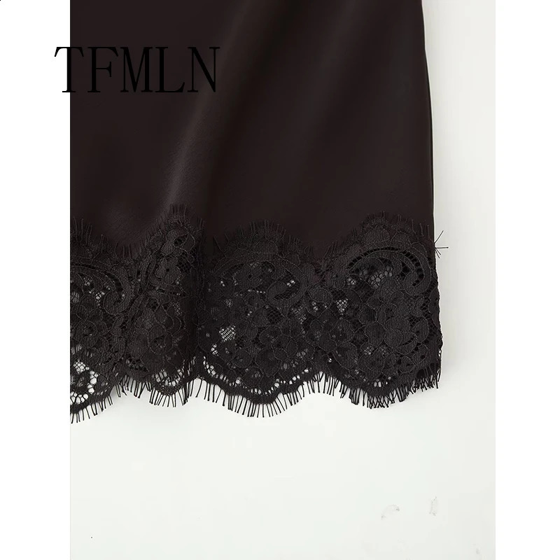 TFMLN Elegant Lace Splice Satin Half Skirt Womens Fashion Wrap Around Long High Quality Feel Style 251022