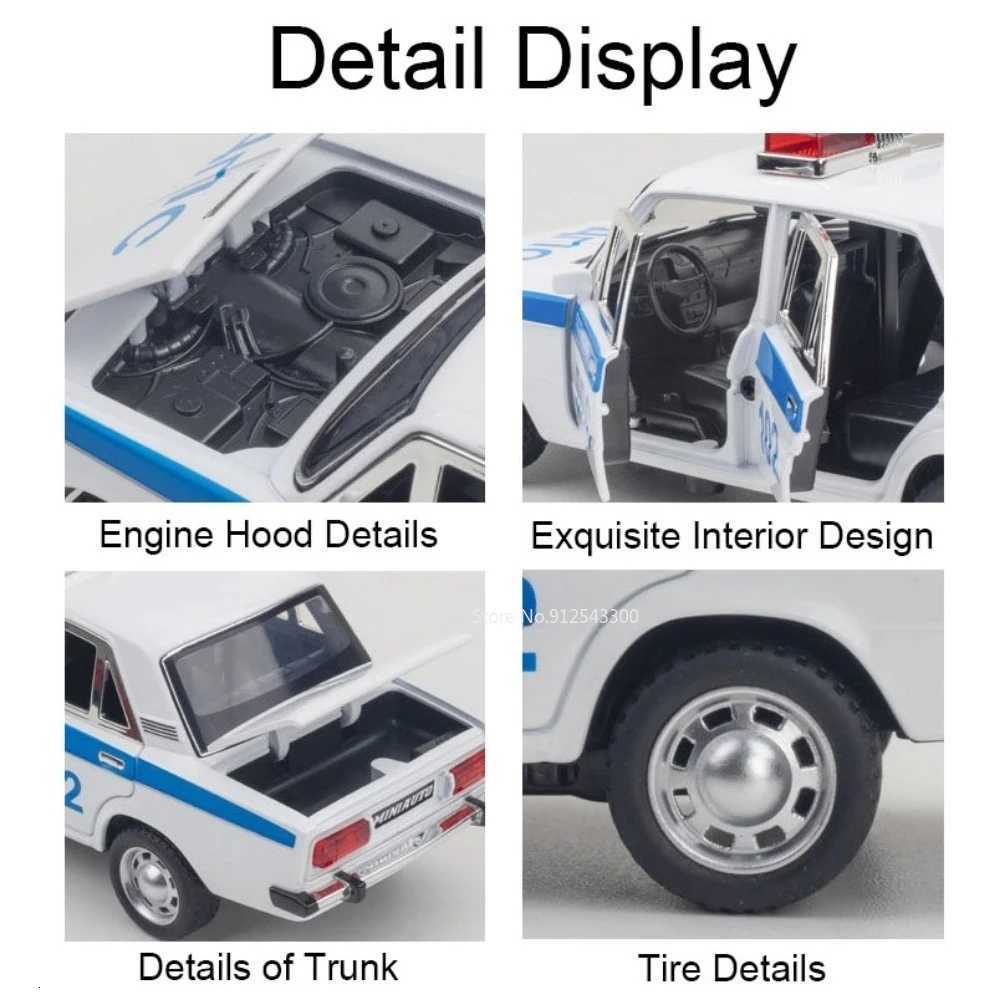 124 Lada 2106 Police Alloy Car Model Metal Diecast Toys with Pull Back Sound and Light Simulation Vehicles for Children GiftsT251023