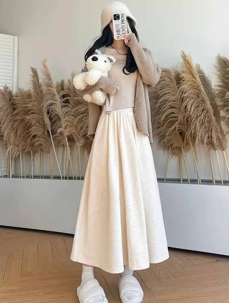 Smvp High Quality Knitted Long Skirt Women Autumn Winter Thick Warm ALine Female Solid Casual Wild Waist Skirts 251022