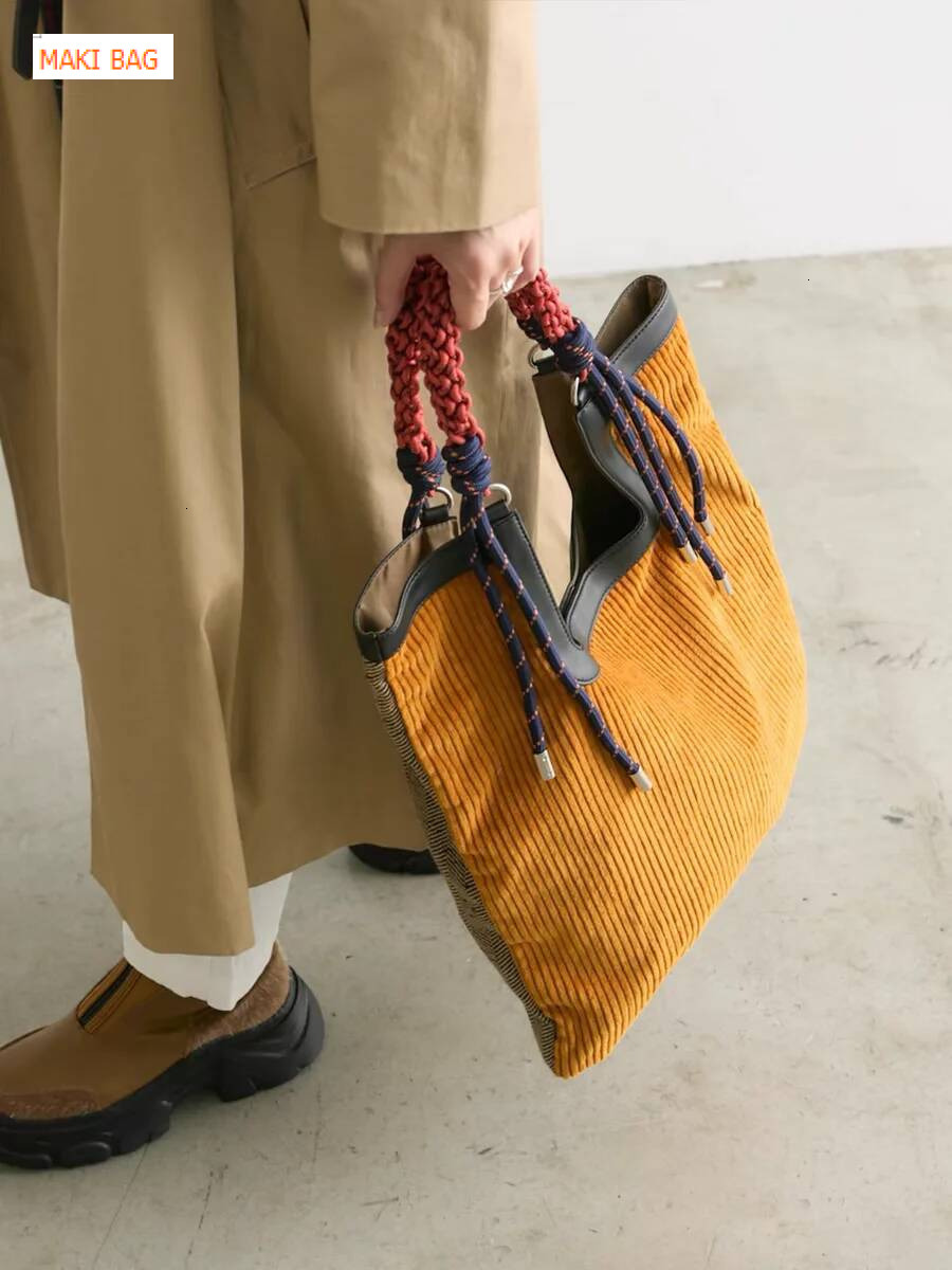 Autumn and Winter New Corduroy Handbag Vintage Large Capacity Splicing Weaving Knot Luxury Bag Fashion Trend Women's Shoulder Bag Designer Bag