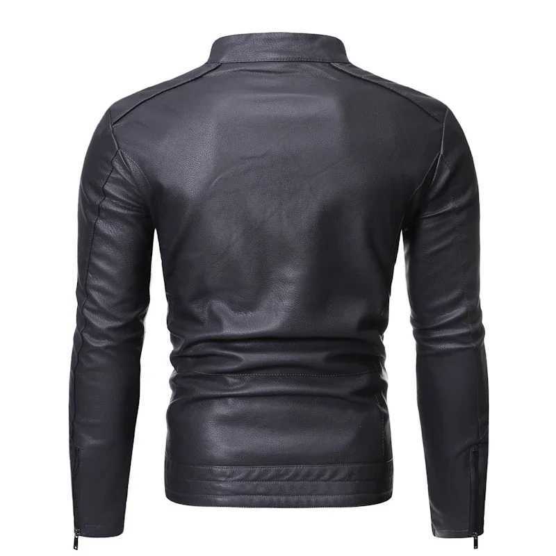 Mens Fashionable Leather Jacket Autumn New PU Leather Jacket Motorcycle Bicycle Slim Fit Jacket Mens Black Blue Clothing W251023