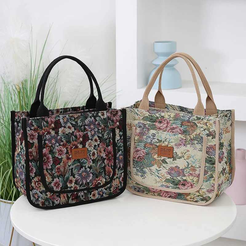 Vintage Floral Tote Bag Large Capacity Outdoor Mommy Bag Oil Painting Style Office Portable Lunch Box Storage Bag Thickened FabrL251023
