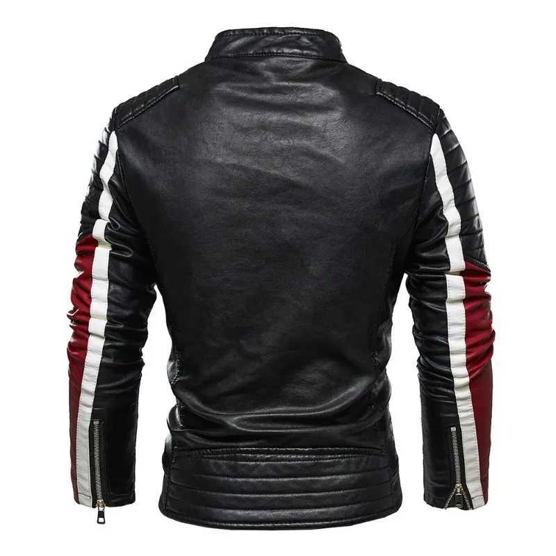 Mens Slim Jacket Fit Fur Lined Outwear Coat Men Leather Jacket Patchwork Biker Motorcycle Jackets Casual Zipper Coat Male W251023