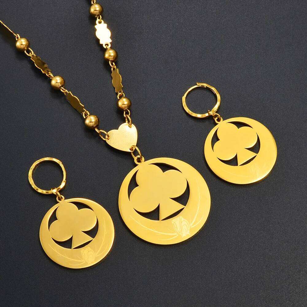 Anniyo Marshall Pendant Beads Necklaces Earrings Big Jewelry Sets Flower Ball Chains Micronesia Chuuk Women #066721