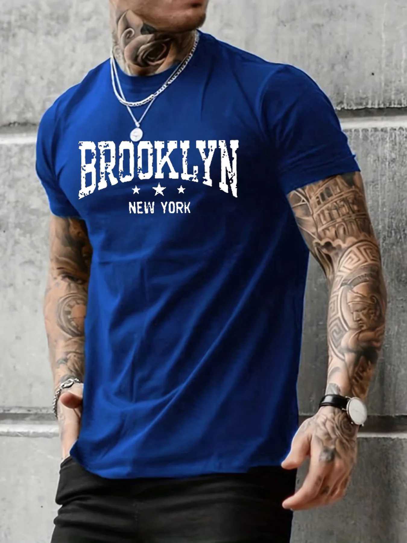 Mens 100 pure cotton summer casual loose Brooklyn New York letter printed comfortable round neck short sleeved Tshirt topXJ251023