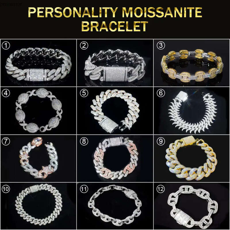 Custom Vvs Iced Out Baguette Moissanite Dia Cuban Link Chain Hip Hop Bracelet 14K Gold Sier Fine Jewelry Men 6mm 8mm 10mm