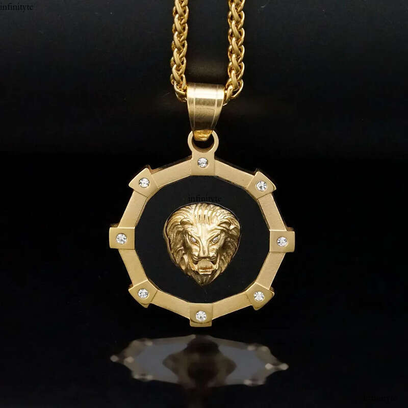Hip Hop Gear Lion Head Pendant Necklace Stainless Steel Gold Plated Mens Jewelry