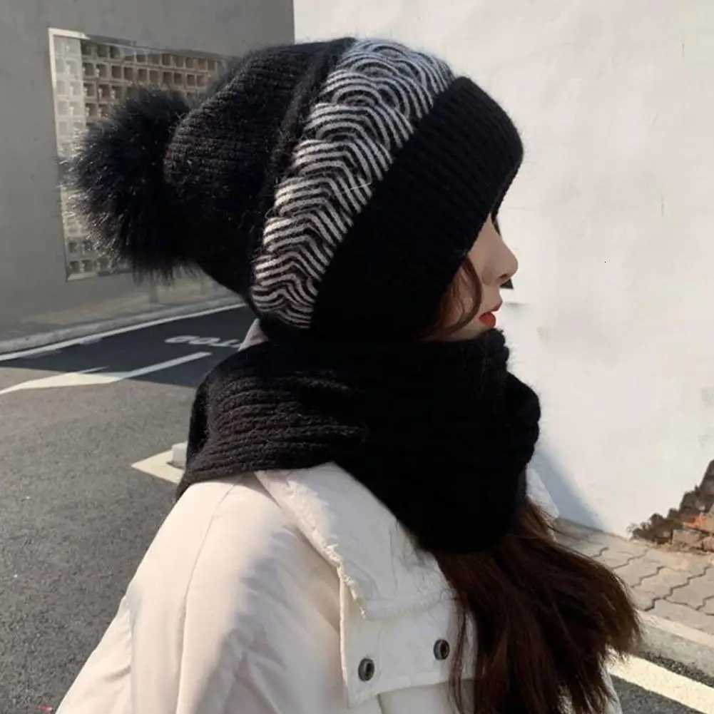 Winter Wens Knitted Hat Doub Warm Padded Thicke Hat Scarf One Wool Knitting Net Red Wind and Snow Beanies HatsW251023