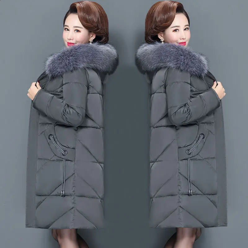 Middleaged mother Winter Coat Thicken Slim Cotton padded Jacket Windproof Loose Female Warm Fur collar Hooded Parkas Outwear 251021