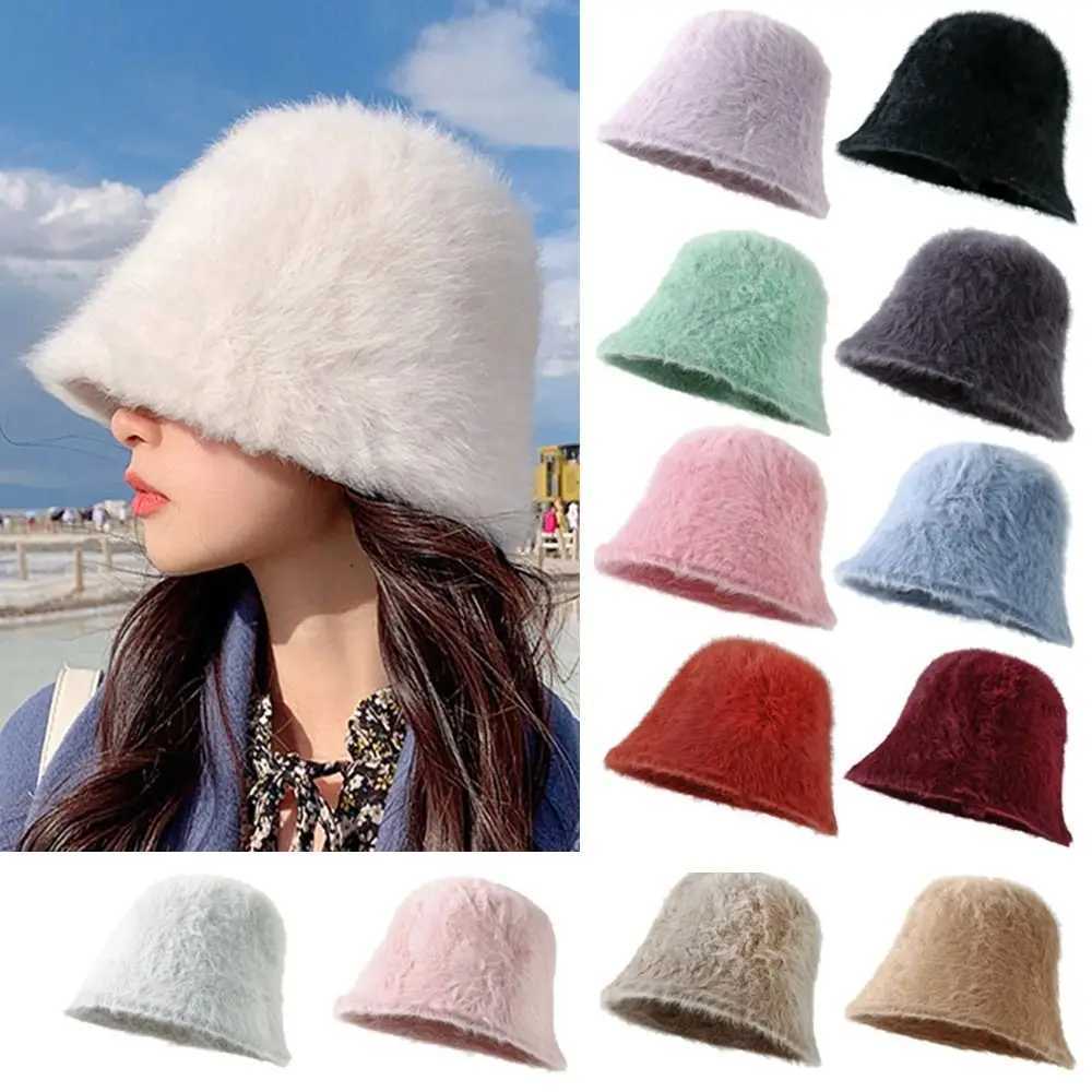 Outdoor Plush Bucket Hat Warm Soft Panama Hat Furry Winter Basin Sun for Wen FishermanW251023