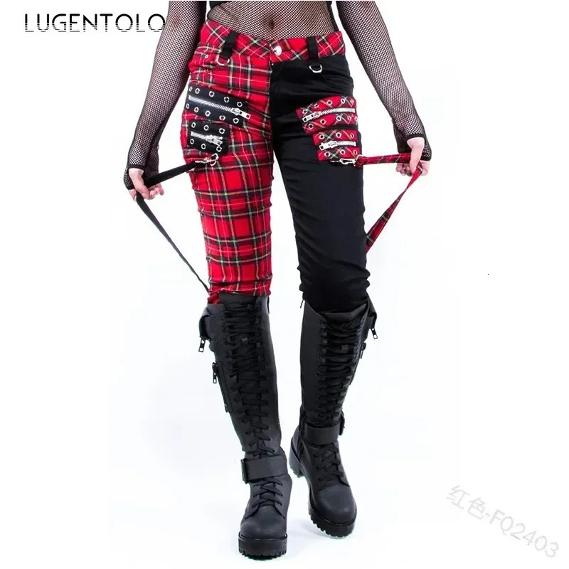 Women Pants Plaid Autumn Trousers Personality Bandage Splice Casual Womens Print Large Size Pencil Clothing 251016
