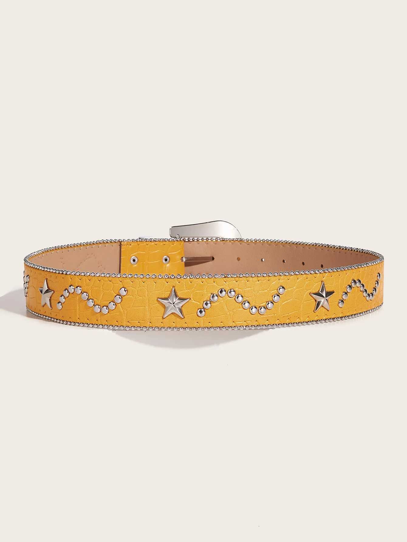1pc Mens Yellow Punk Rock Y2K Style Star Rhinestone Studded Buckle Belt Versatile Accessory For Daily Wear With JeansXJ251023