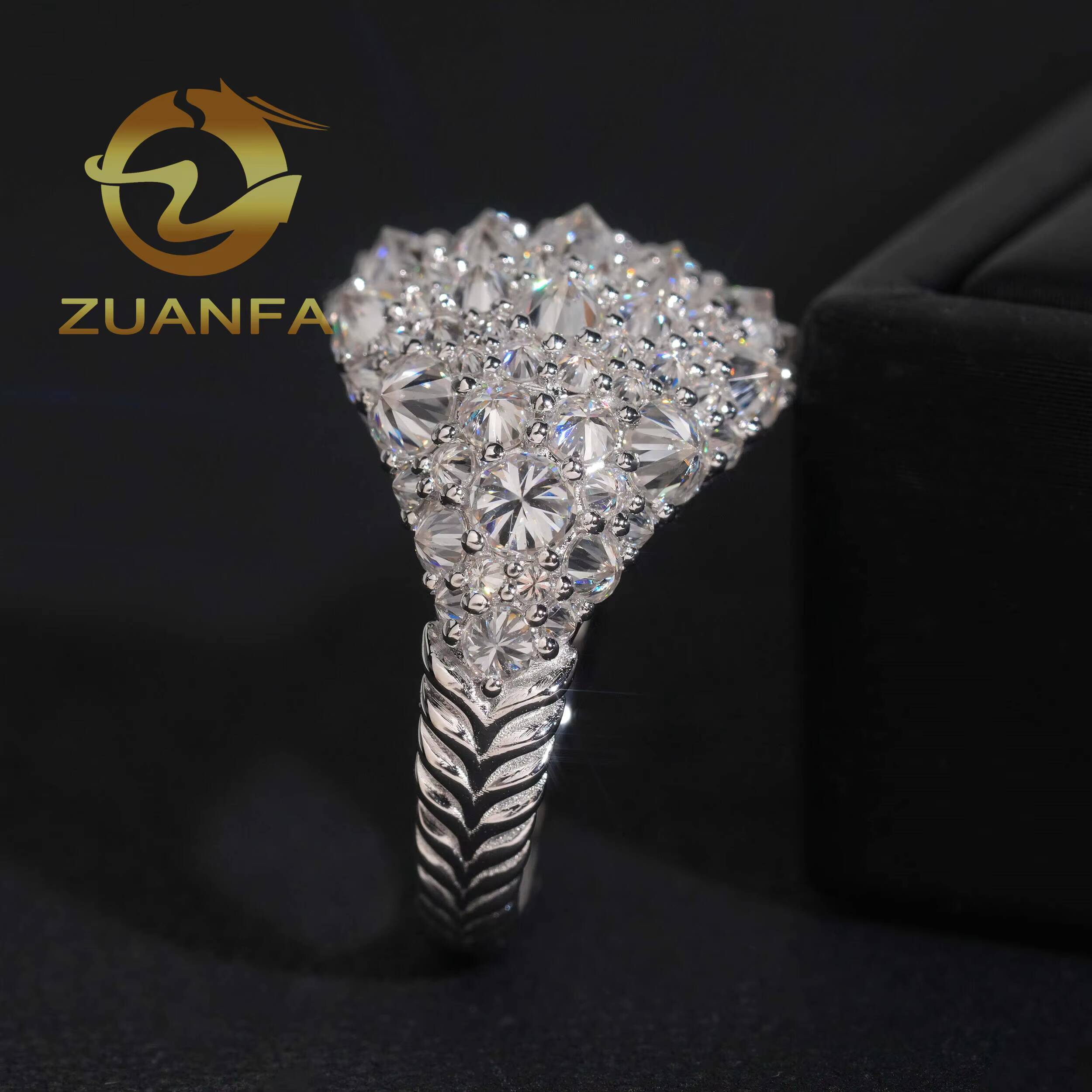 Custom Men Diamond Ring Iced Out Jewelry Moissanite Hip Hop Ring 925 Sterling Silver Reverse Setting Men Moissanite Ring