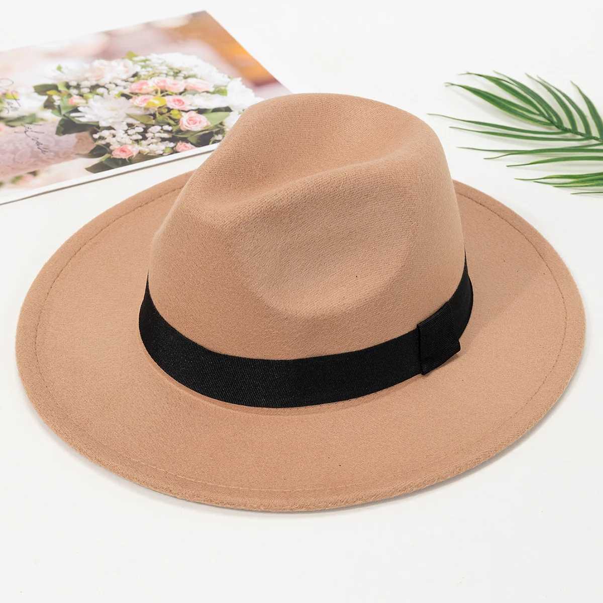 Autumn and winter men and wens new large brimmed hats fashionab woon jazz hats English sty top hatsW251023