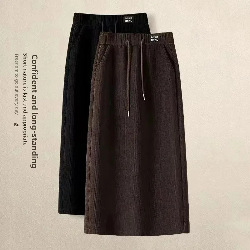 Thickened Fleece Casual MidLength Corduroy A Line Skirt Warm Autumn Winter Womens Fashion Stylish Halflength Skirts 251022