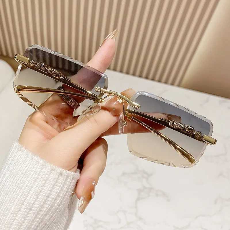 Rimless Punk Vintage Sunglasses Women For Men Luxury Brand Designer Sun Glasses Popular Metal Leopard Head Hip Hop EyeglassesW251023