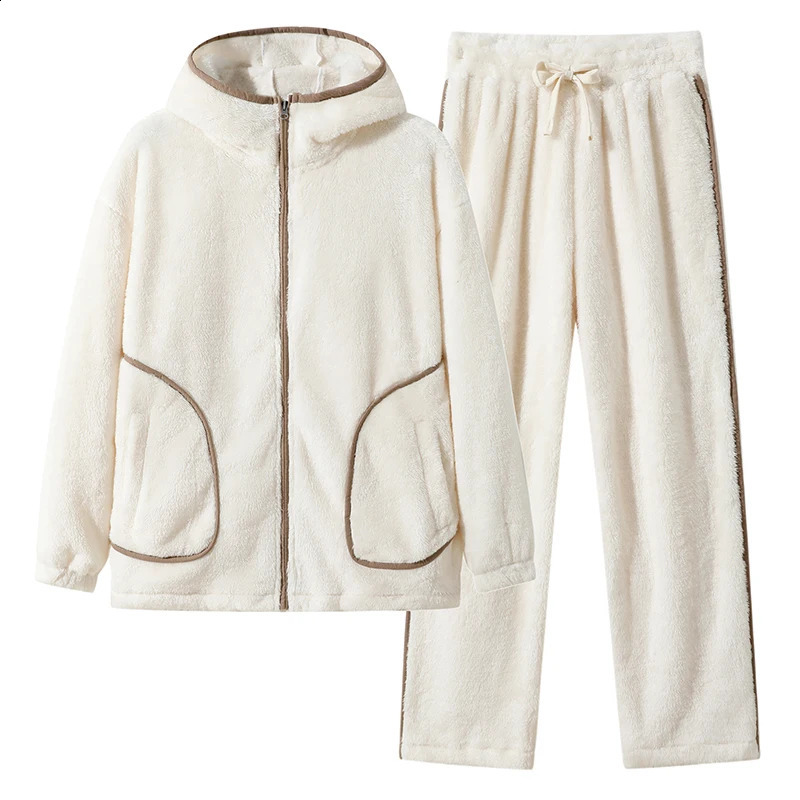 Mens Pajamas Hooded Coral Fleece soft and comfortable Sleepwear Suit Nightdress 251021