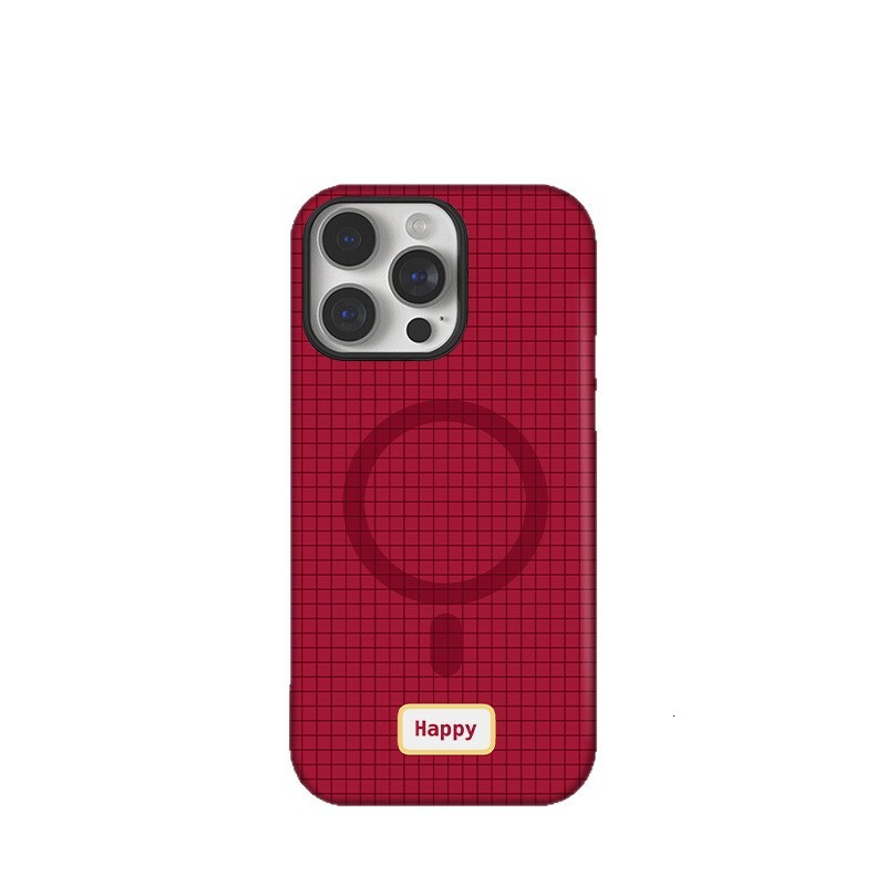 Magnetic 2-in-1 Stand Compatible with iPhone 16 Pro Max Phone Ins Red Plaid 15/17 Protective Case 13