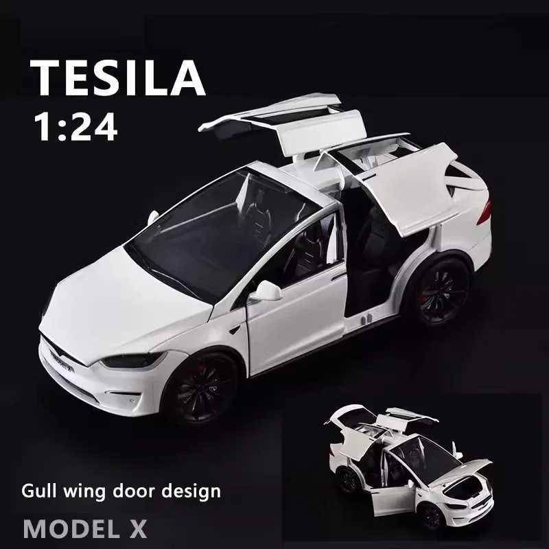 New 124 Simulation Tesla X Alloy Car Model Sound And Light Pull Back Toy Car Metal Electric Car Boy Collection Decoration GiftT251023