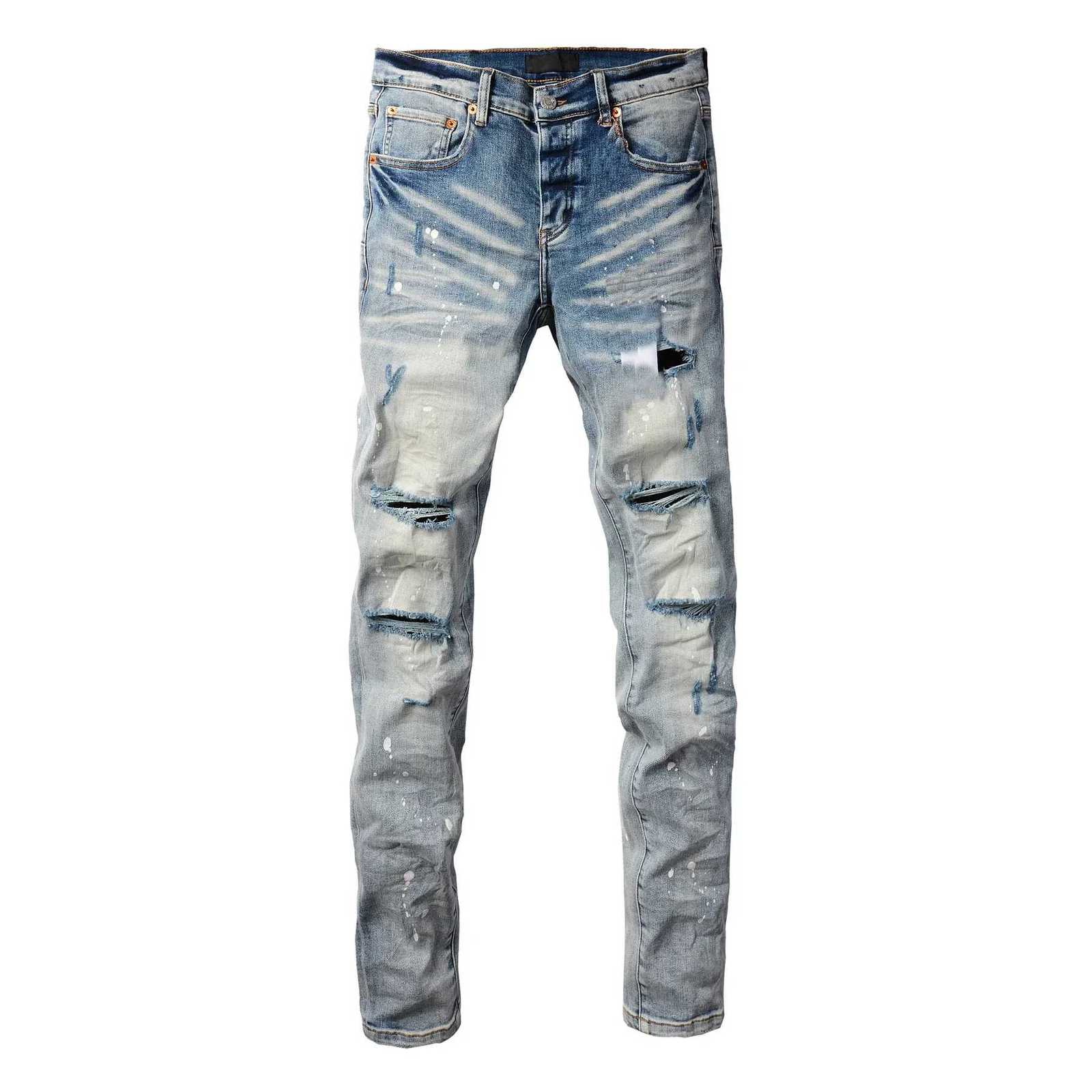 2025 Jeans Mans High Strt Blue Ripped Distressed Skinny Jeans Low Rise Denim Trousers Fashion Repair Pants 9003 C251023