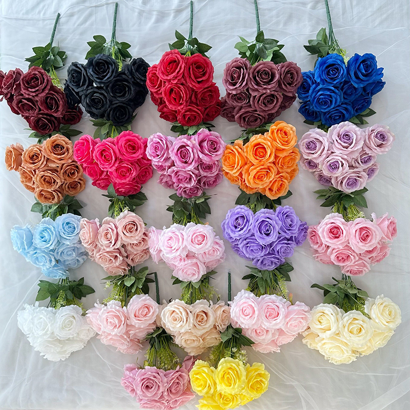 9 Heads Artificial Anna Rose Faux Simulation Flowers Wholesale for Table Centerpieces Bridal Shower Home Easter Spring Wedding Party Decor DIY Floral Arrangement