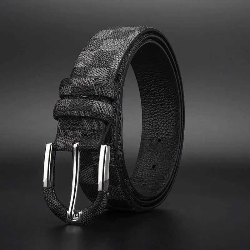 Mens button leather belt with top layer cowhide plaid fashionable trend high sense of fashionXJ251023