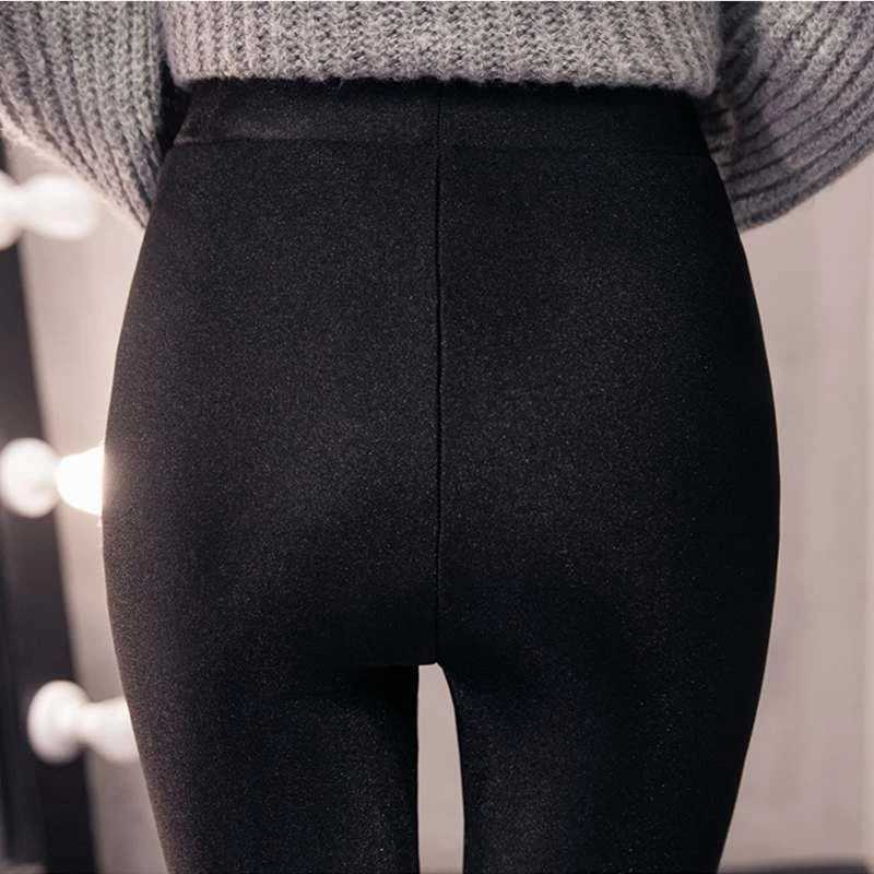 2024 new design winter slim fitted plus big size 5XL warm leggings black shine skinny pants push work out inner fur leggingsT251023