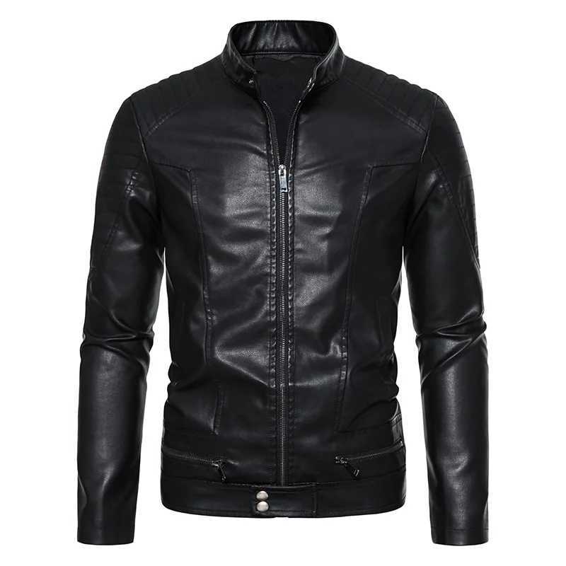 Men Leather Jacket Stand Collar Slim Pu Leather Jacket Autumn Fashion Men Motorcycle Causal Coat Male Moto Biker Coat W251023