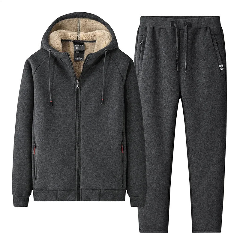 Lamb cashmere Hoodie Pant Tracksuit Men Thick Winter Casual Hooded Track Suit Warm Fleece Sweatshirt 251023