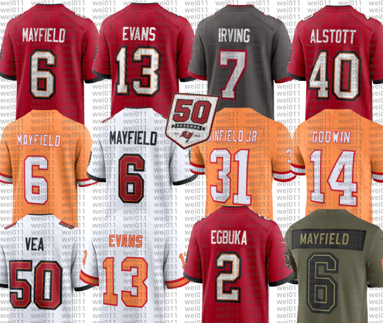 Mike Alstott Baker Mayfield Bucky Irving 13 Mike Evans Emeka Egbuka Tykee Smith Rachaad White Vita Vea Lavonte David Chris Godwin Antoine Winfield Jr Football Jersey