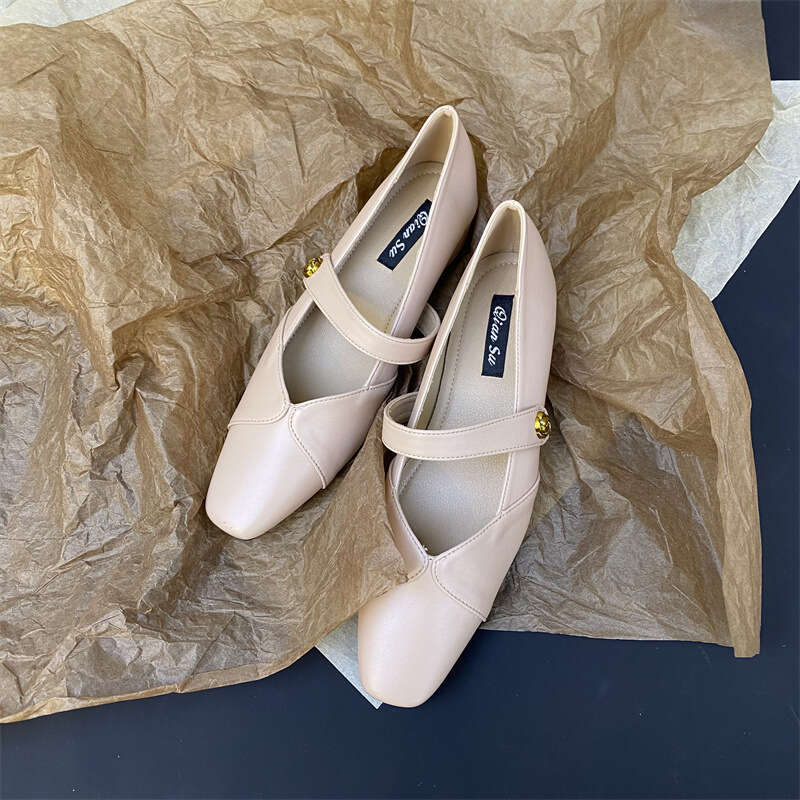 Designer Shoe 2025 Spring and Autumn Solid Color Gentle Slip-On with Chunky Heels French Mary Jane Shoes Women's to Match Dresses Versatile Comfo