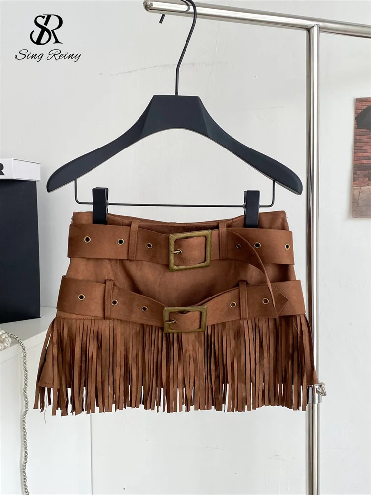 SINGREINY Sexy Girl Tassels Skirt Double Sashes Solid n Fashion Music Festival Outfits Women Slim Bodycon Short 251022