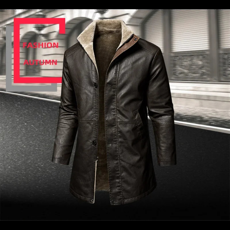 Men Coat Winter Long Leather Jacket Casual Coats Faux Vintage European Size Plus Fleece Large Lapel Suit Fur 251023