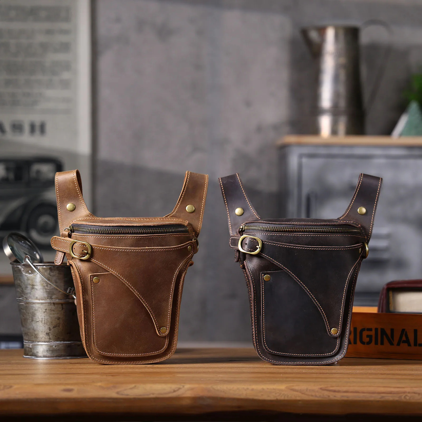 Mens Vintage Genuine Leather Waist Bag Casual Mobile Phone Bag Top Layer Cowhide Outdoor Cellphone Holster Crazy Horse Leather251023