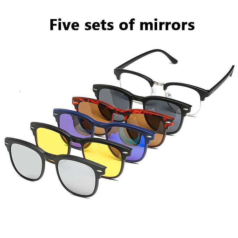 2249A 6 In 1 Spectacle Frame Men Women With 5 PCS Clip On Polarized Sunglasses Magnetic Glasses Male Computer OpticalW251023